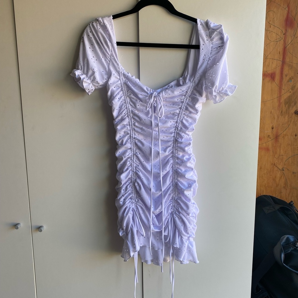 White Mini Dress w/ Tie and Lace Details